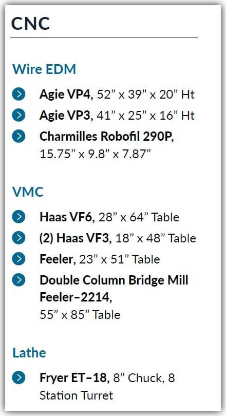 CNC Equipment List